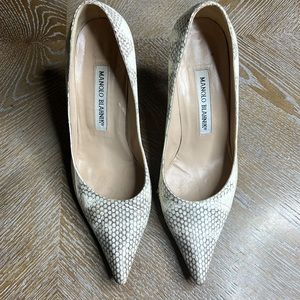 MANOLO BLAHNIK Snake Print Pointy Pumps 36